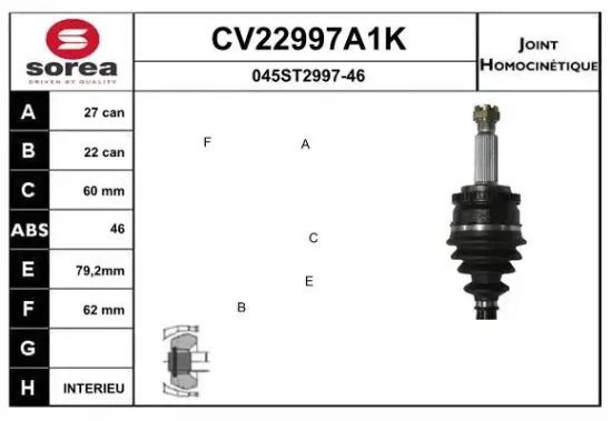 Gelenksatz, Antriebswelle Vorderachse links Vorderachse rechts radseitig EAI CV22997A1K Bild Gelenksatz, Antriebswelle Vorderachse links Vorderachse rechts radseitig EAI CV22997A1K