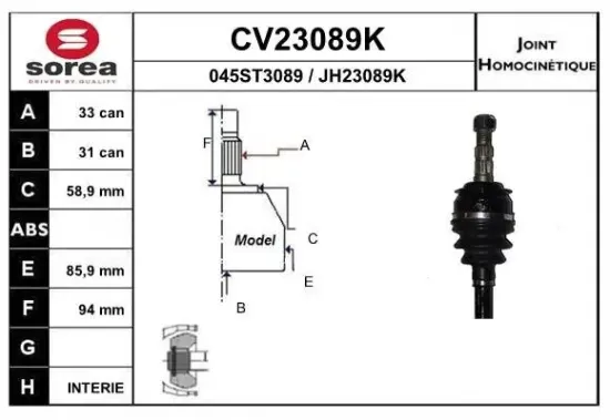 Gelenksatz, Antriebswelle Vorderachse radseitig EAI CV23089K Bild Gelenksatz, Antriebswelle Vorderachse radseitig EAI CV23089K