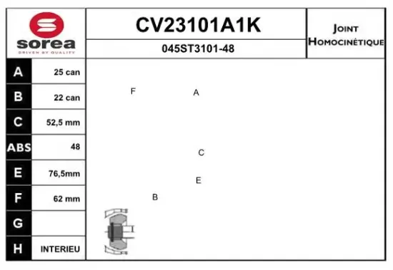 Gelenksatz, Antriebswelle Vorderachse links Vorderachse rechts radseitig EAI CV23101A1K Bild Gelenksatz, Antriebswelle Vorderachse links Vorderachse rechts radseitig EAI CV23101A1K