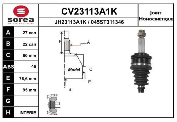 Gelenksatz, Antriebswelle Vorderachse radseitig EAI CV23113A1K