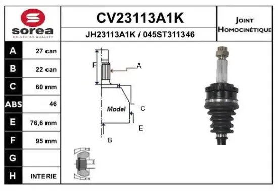 Gelenksatz, Antriebswelle Vorderachse radseitig EAI CV23113A1K Bild Gelenksatz, Antriebswelle Vorderachse radseitig EAI CV23113A1K