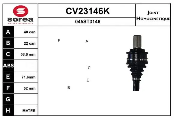 Gelenksatz, Antriebswelle Hinterachse radseitig EAI CV23146K