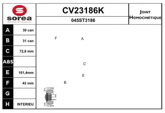 Gelenksatz, Antriebswelle Hinterachse radseitig EAI CV23186K Bild Gelenksatz, Antriebswelle Hinterachse radseitig EAI CV23186K