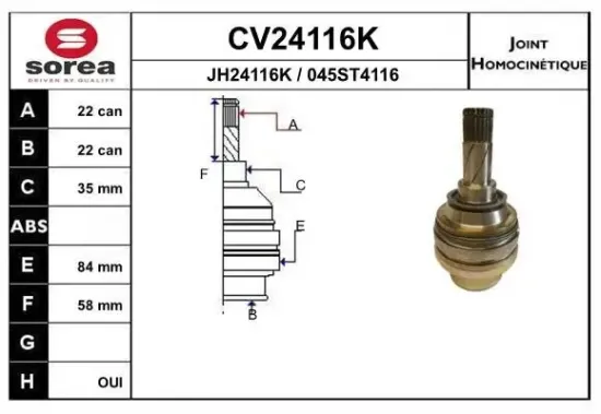 Gelenksatz, Antriebswelle EAI CV24116K Bild Gelenksatz, Antriebswelle EAI CV24116K