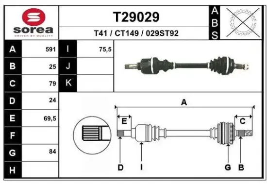 Antriebswelle Vorderachse links EAI T29029 Bild Antriebswelle Vorderachse links EAI T29029