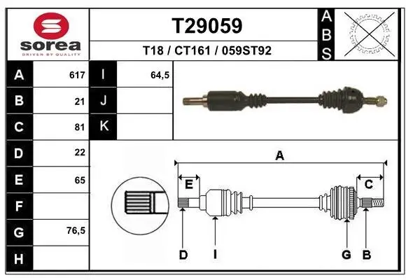 Antriebswelle Vorderachse links EAI T29059
