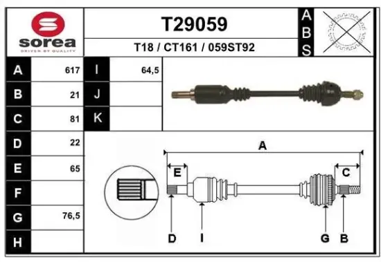 Antriebswelle Vorderachse links EAI T29059 Bild Antriebswelle Vorderachse links EAI T29059