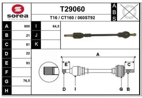 Antriebswelle Vorderachse rechts EAI T29060 Bild Antriebswelle Vorderachse rechts EAI T29060
