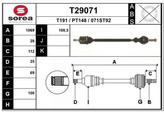 Antriebswelle Vorderachse rechts EAI T29071 Bild Antriebswelle Vorderachse rechts EAI T29071