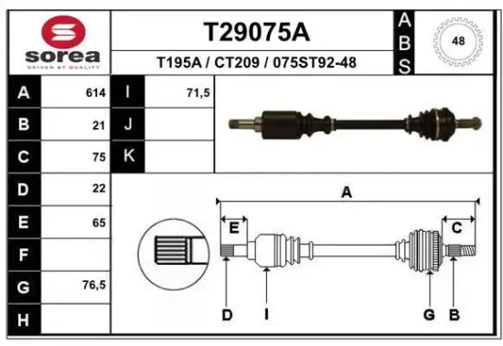 Antriebswelle Vorderachse links EAI T29075A Bild Antriebswelle Vorderachse links EAI T29075A