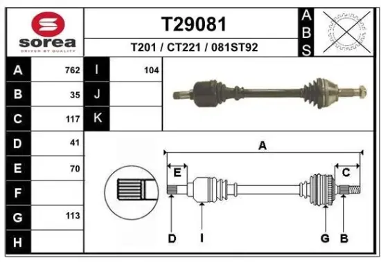 Antriebswelle Vorderachse links EAI T29081 Bild Antriebswelle Vorderachse links EAI T29081