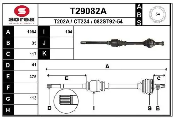 Antriebswelle Vorderachse rechts EAI T29082A Bild Antriebswelle Vorderachse rechts EAI T29082A
