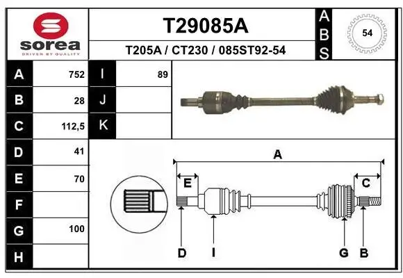 Antriebswelle Vorderachse links EAI T29085A