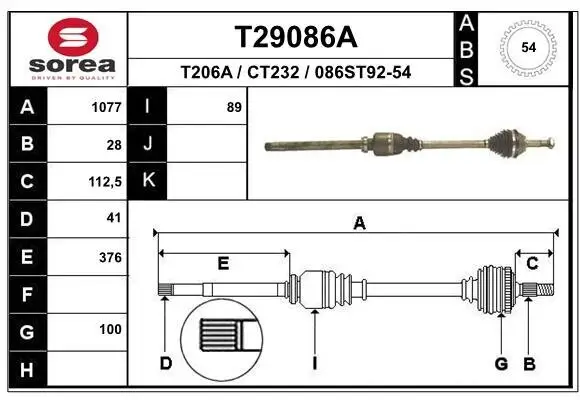 Antriebswelle Vorderachse rechts EAI T29086A