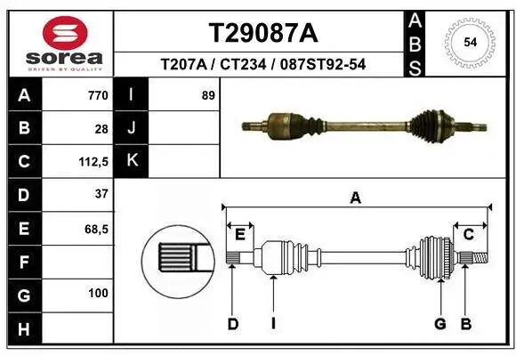 Antriebswelle Vorderachse links EAI T29087A