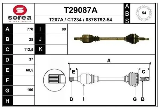 Antriebswelle Vorderachse links EAI T29087A Bild Antriebswelle Vorderachse links EAI T29087A