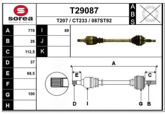 Antriebswelle Vorderachse links EAI T29087 Bild Antriebswelle Vorderachse links EAI T29087