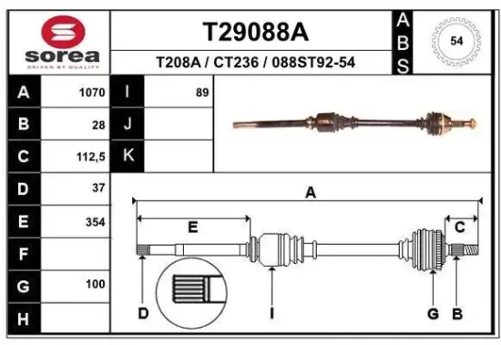 Antriebswelle Vorderachse rechts EAI T29088A Bild Antriebswelle Vorderachse rechts EAI T29088A