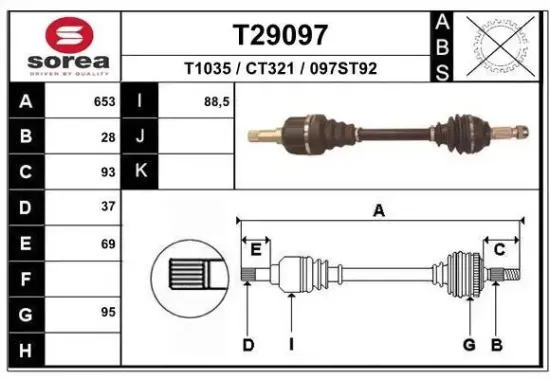 Antriebswelle Vorderachse links EAI T29097 Bild Antriebswelle Vorderachse links EAI T29097