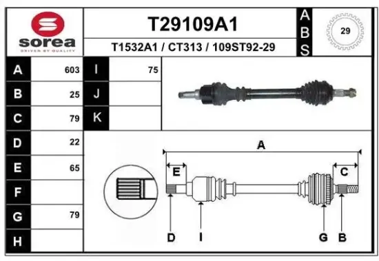 Antriebswelle Vorderachse links EAI T29109A1 Bild Antriebswelle Vorderachse links EAI T29109A1