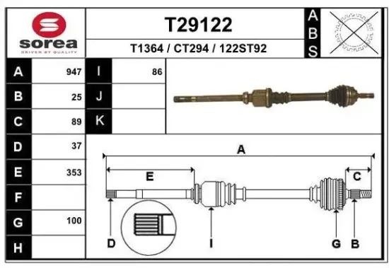 Antriebswelle Vorderachse rechts EAI T29122 Bild Antriebswelle Vorderachse rechts EAI T29122