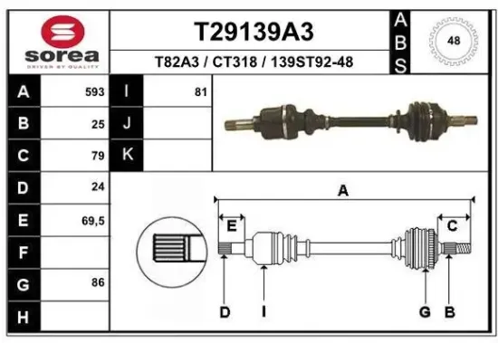 Antriebswelle Vorderachse links EAI T29139A3 Bild Antriebswelle Vorderachse links EAI T29139A3