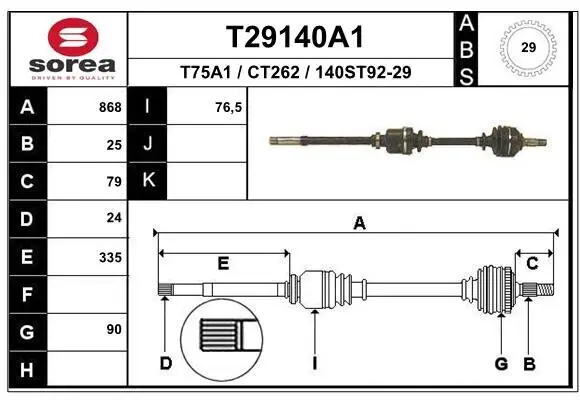 Antriebswelle Vorderachse rechts EAI T29140A1