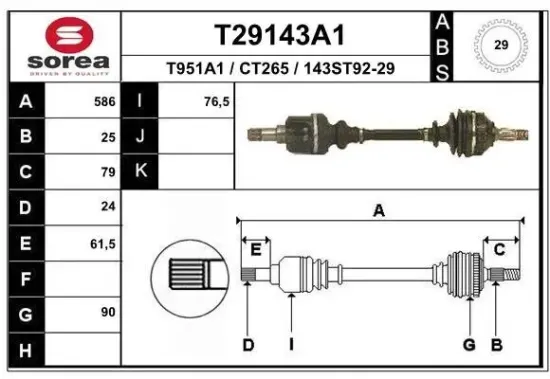 Antriebswelle Vorderachse links EAI T29143A1 Bild Antriebswelle Vorderachse links EAI T29143A1