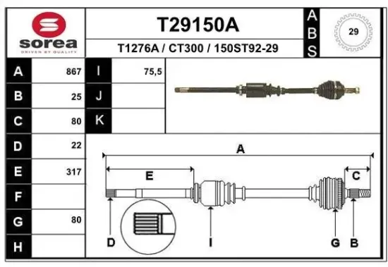 Antriebswelle Vorderachse rechts EAI T29150A Bild Antriebswelle Vorderachse rechts EAI T29150A