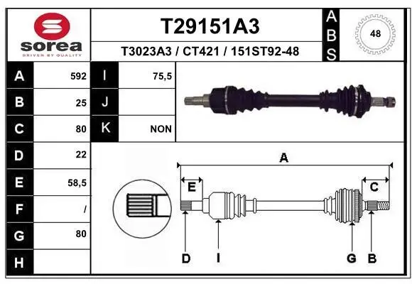 Antriebswelle Vorderachse links EAI T29151A3