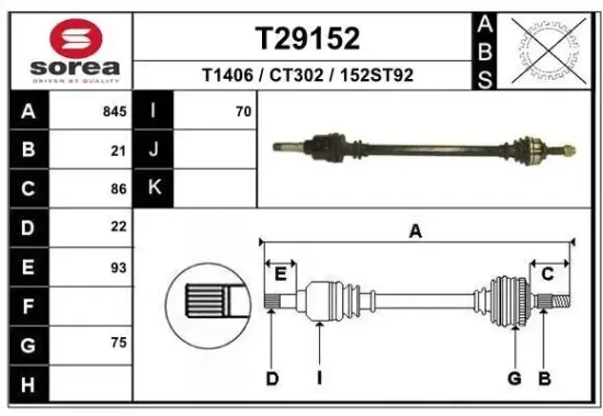 Antriebswelle Vorderachse rechts EAI T29152 Bild Antriebswelle Vorderachse rechts EAI T29152