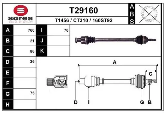 Antriebswelle Vorderachse rechts EAI T29160 Bild Antriebswelle Vorderachse rechts EAI T29160