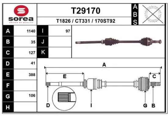 Antriebswelle Vorderachse rechts EAI T29170 Bild Antriebswelle Vorderachse rechts EAI T29170