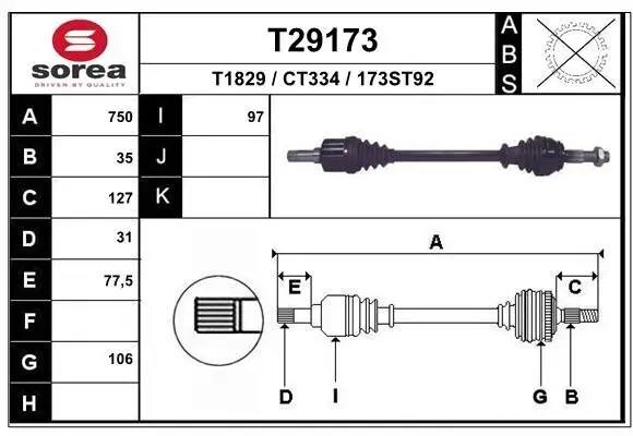 Antriebswelle Vorderachse links EAI T29173