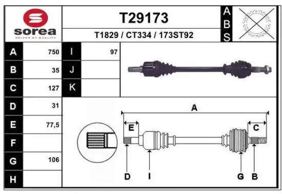 Antriebswelle Vorderachse links EAI T29173 Bild Antriebswelle Vorderachse links EAI T29173