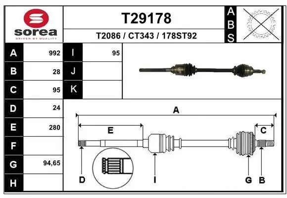 Antriebswelle Vorderachse rechts EAI T29178