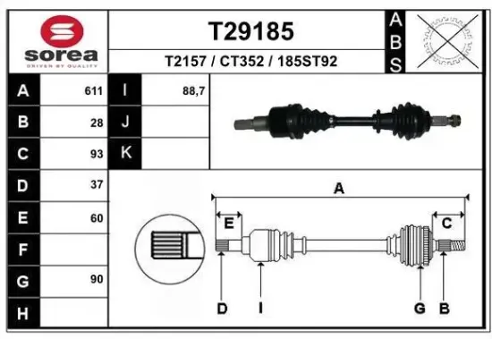 Antriebswelle Vorderachse links EAI T29185 Bild Antriebswelle Vorderachse links EAI T29185