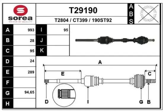 Antriebswelle Vorderachse rechts EAI T29190 Bild Antriebswelle Vorderachse rechts EAI T29190