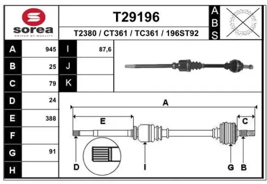 Antriebswelle Vorderachse rechts EAI T29196 Bild Antriebswelle Vorderachse rechts EAI T29196