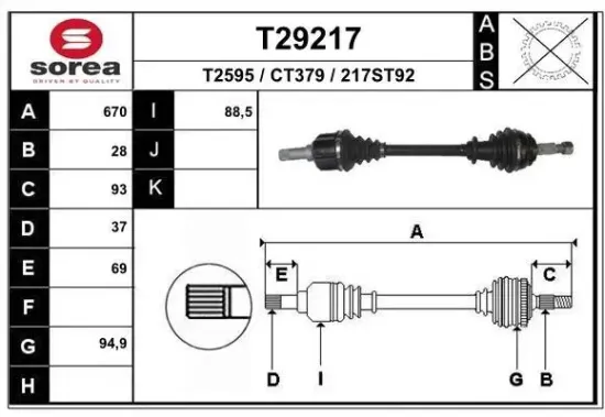 Antriebswelle Vorderachse links EAI T29217 Bild Antriebswelle Vorderachse links EAI T29217