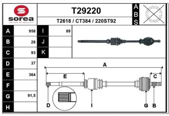 Antriebswelle Vorderachse rechts EAI T29220 Bild Antriebswelle Vorderachse rechts EAI T29220