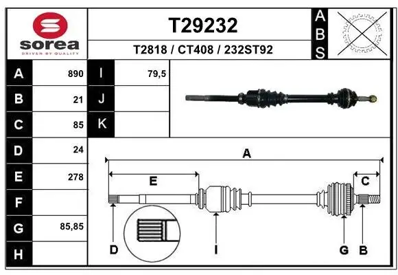 Antriebswelle Vorderachse rechts EAI T29232