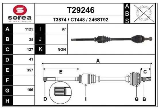 Antriebswelle Vorderachse rechts EAI T29246 Bild Antriebswelle Vorderachse rechts EAI T29246