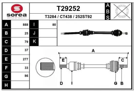 Antriebswelle Vorderachse rechts EAI T29252 Bild Antriebswelle Vorderachse rechts EAI T29252