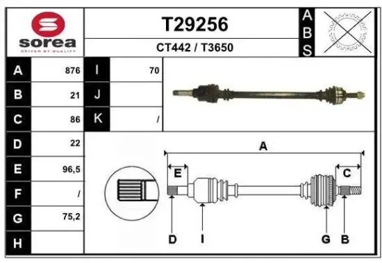 Antriebswelle Vorderachse rechts EAI T29256 Bild Antriebswelle Vorderachse rechts EAI T29256