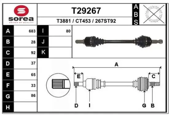 Antriebswelle Vorderachse links EAI T29267 Bild Antriebswelle Vorderachse links EAI T29267