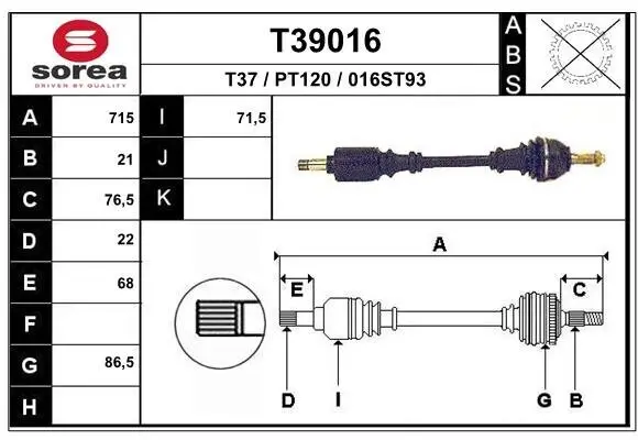 Antriebswelle EAI T39016 Bild Antriebswelle EAI T39016