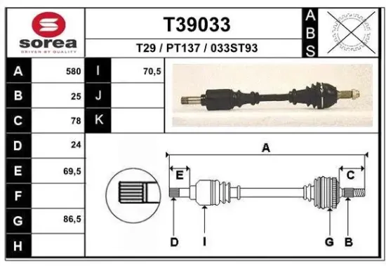 Antriebswelle Vorderachse links EAI T39033 Bild Antriebswelle Vorderachse links EAI T39033