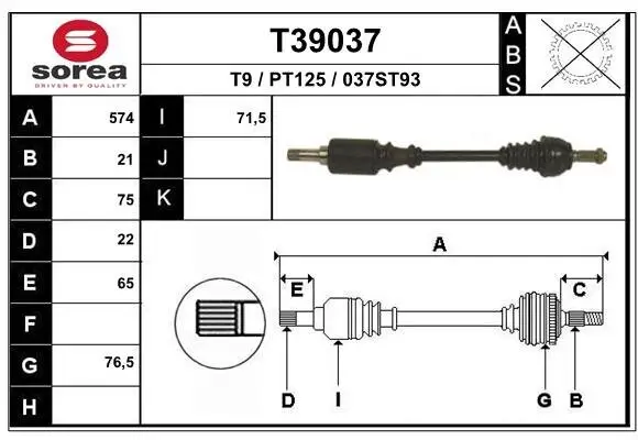 Antriebswelle Vorderachse links EAI T39037