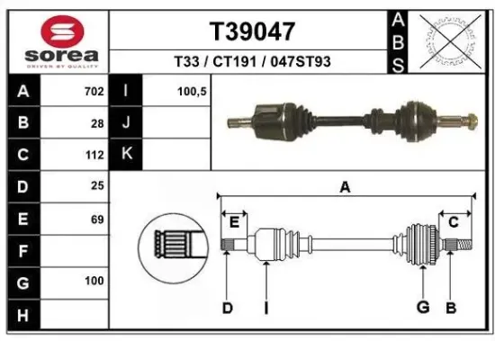 Antriebswelle Vorderachse links EAI T39047 Bild Antriebswelle Vorderachse links EAI T39047